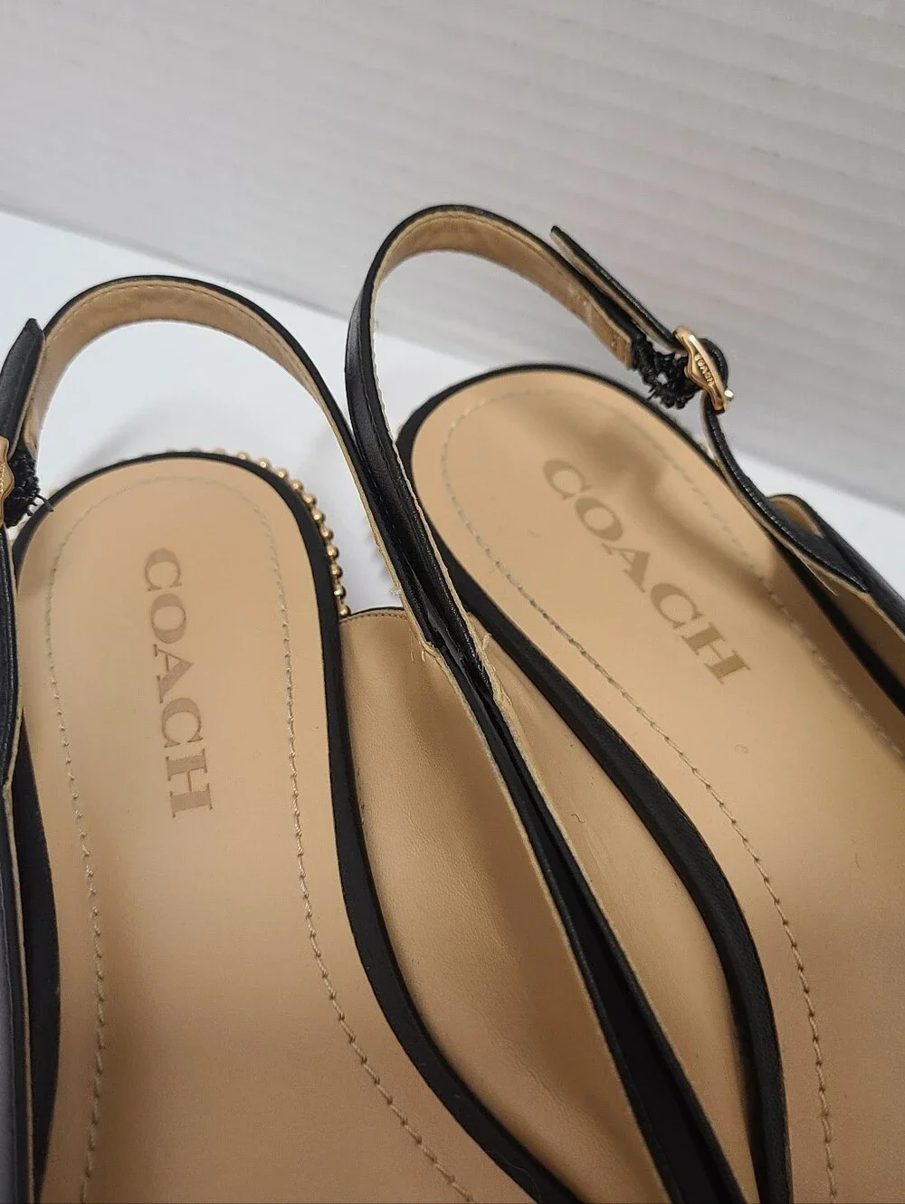 Coach Black Leather Vae Skimmer Studded Slingback Flats Sz 8 - Picture 6 of 14